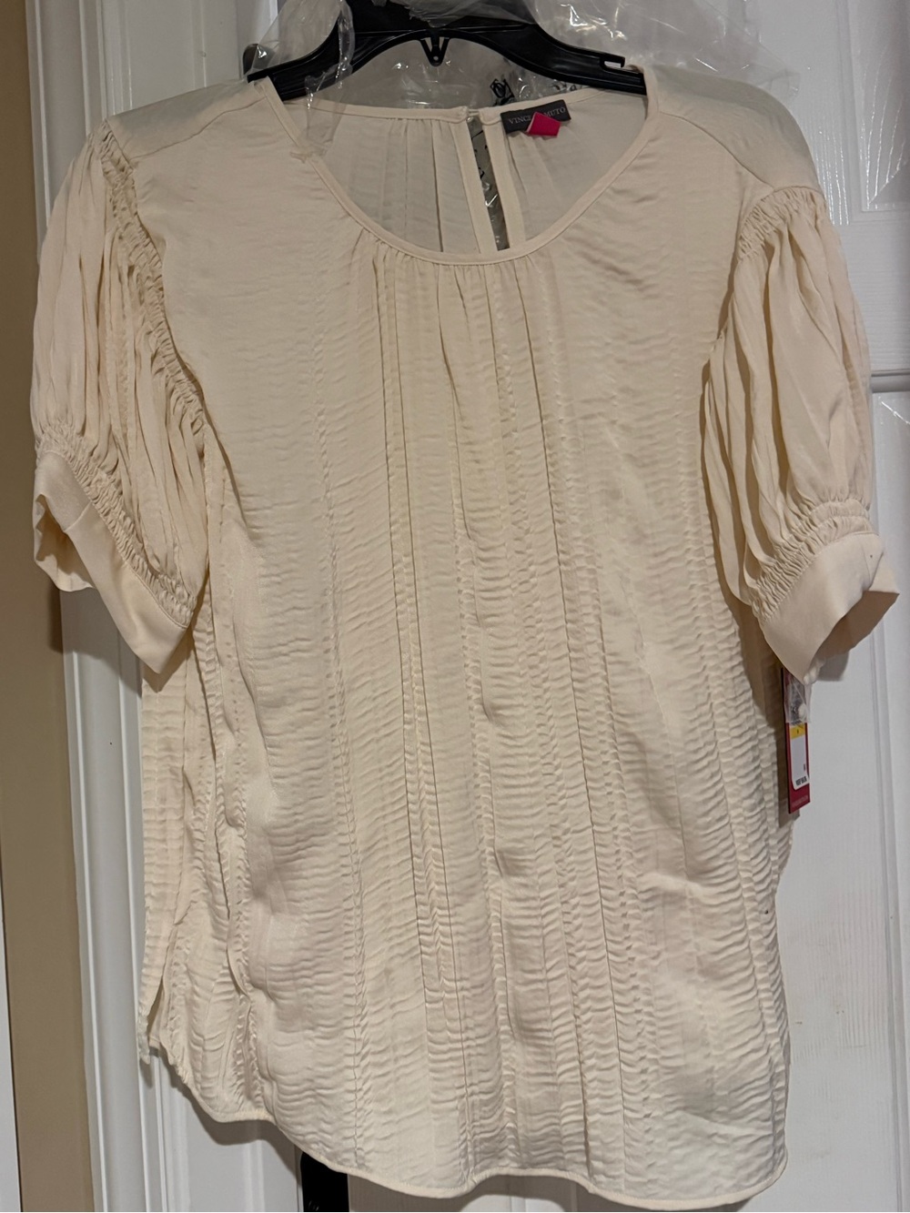 Vince Camuto Cream Pleated Short Sleeve Blouse - Fresh Look in Birch